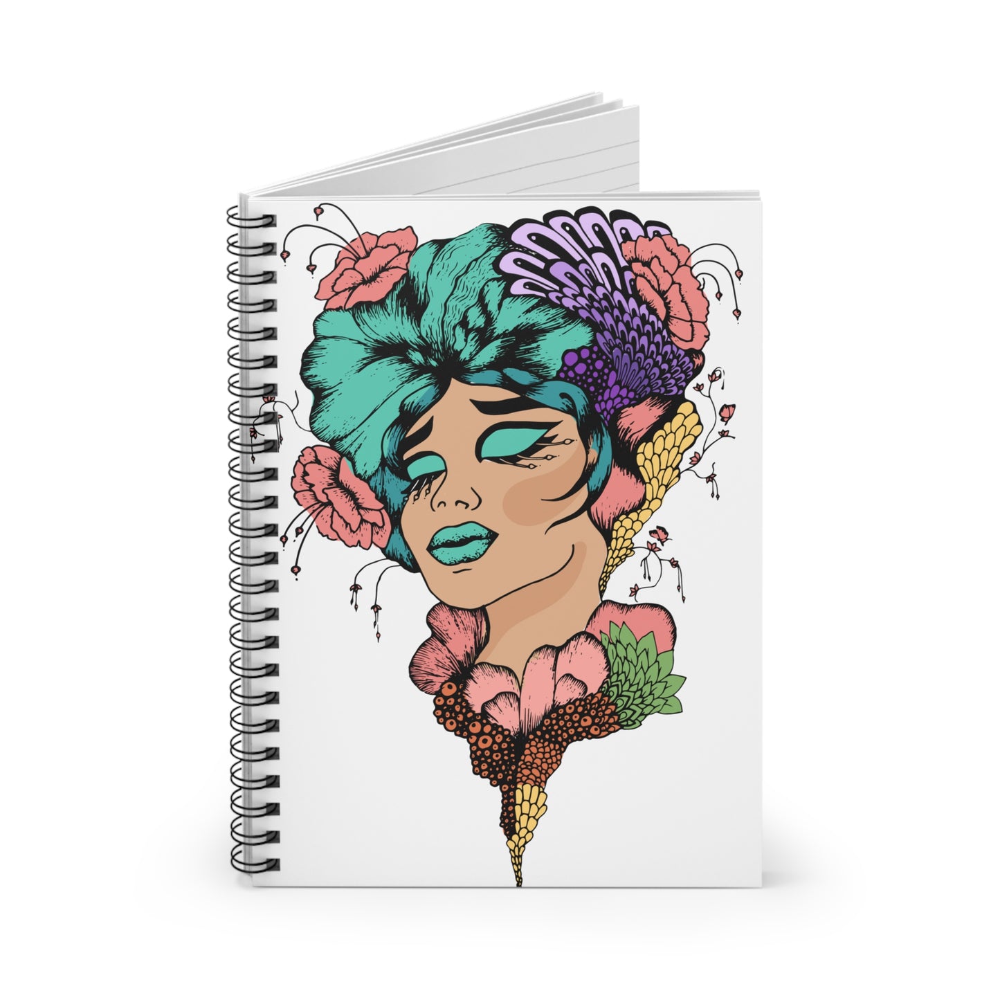 Artistic Spiral Notebook - Floral Face Design, Journaling, Gift for Her, Creative Writing, Inspirational Notebook, Unique Stationery