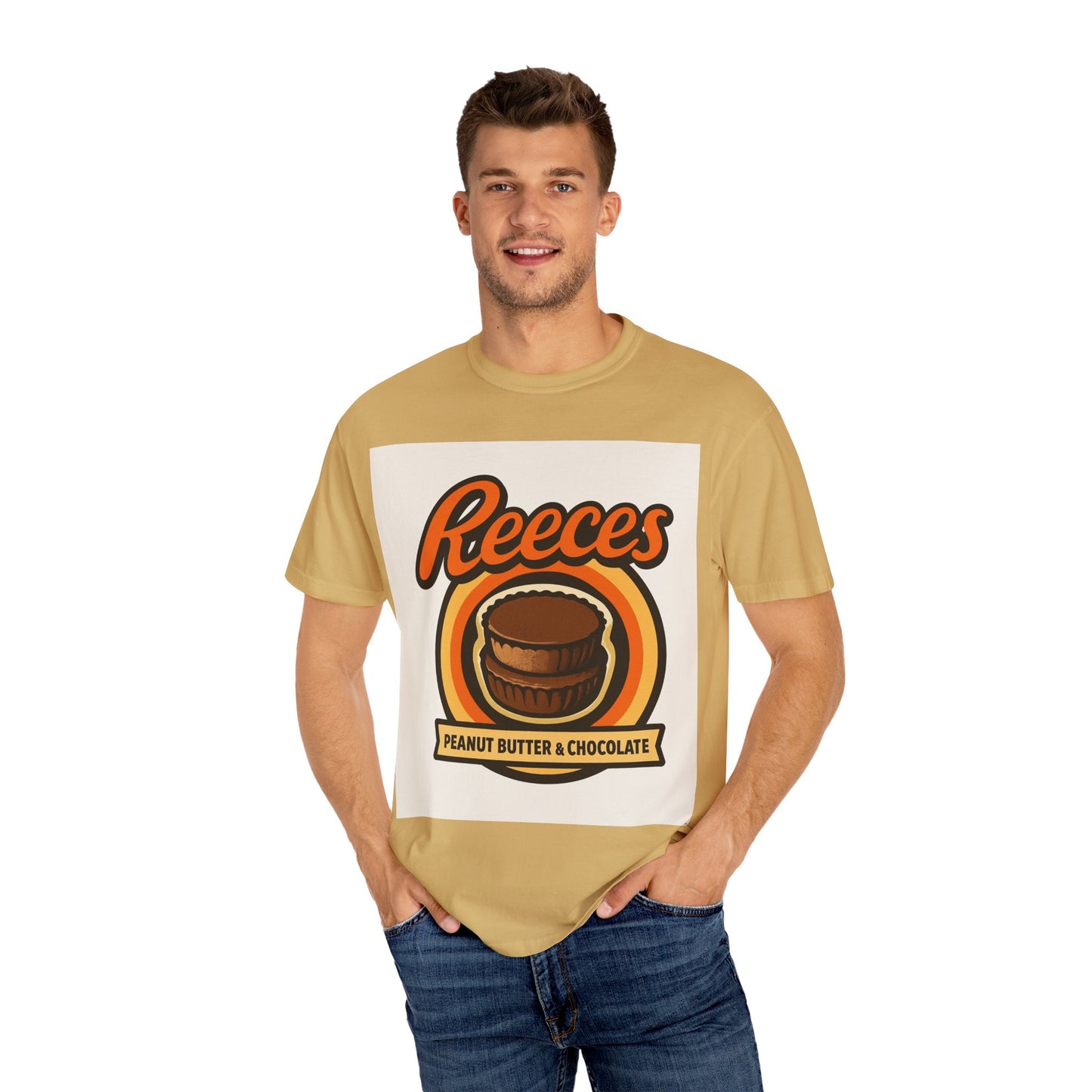 Reece's Peanut Butter & Chocolate T-Shirt, Unisex Tee, Foodie Gift, Candy Lover's Apparel, Sweet Treat Shirt, Nostalgic Fashion