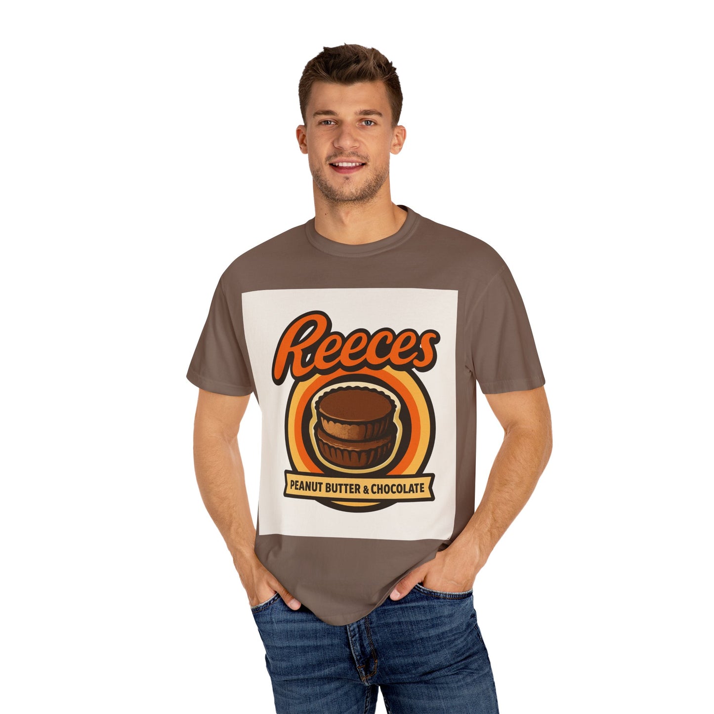 Reece's Peanut Butter & Chocolate T-Shirt, Unisex Tee, Foodie Gift, Candy Lover's Apparel, Sweet Treat Shirt, Nostalgic Fashion