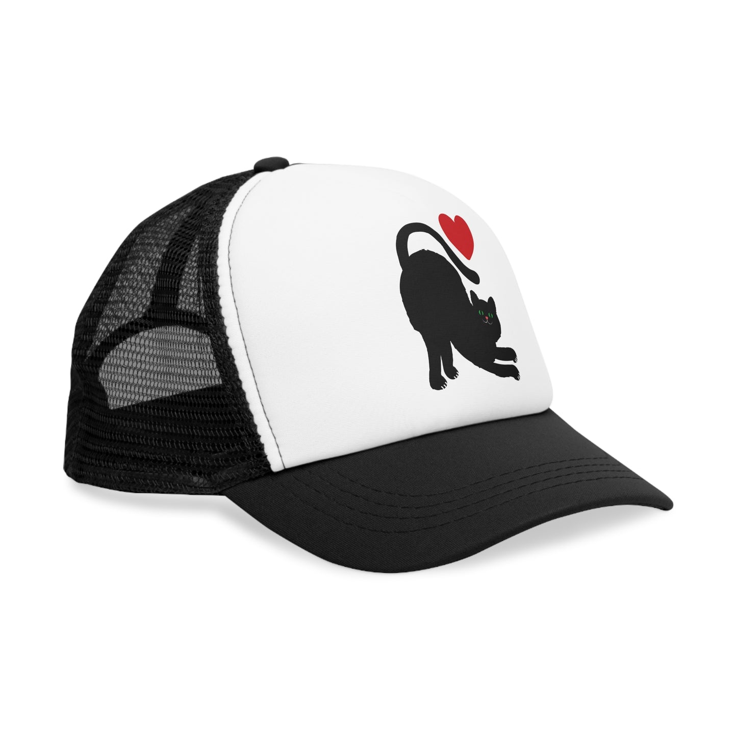 Black Cat Love Mesh Cap, Cat Lover Hat, Trucker Cap, Pet Owner Gift, Animal Charm Headwear