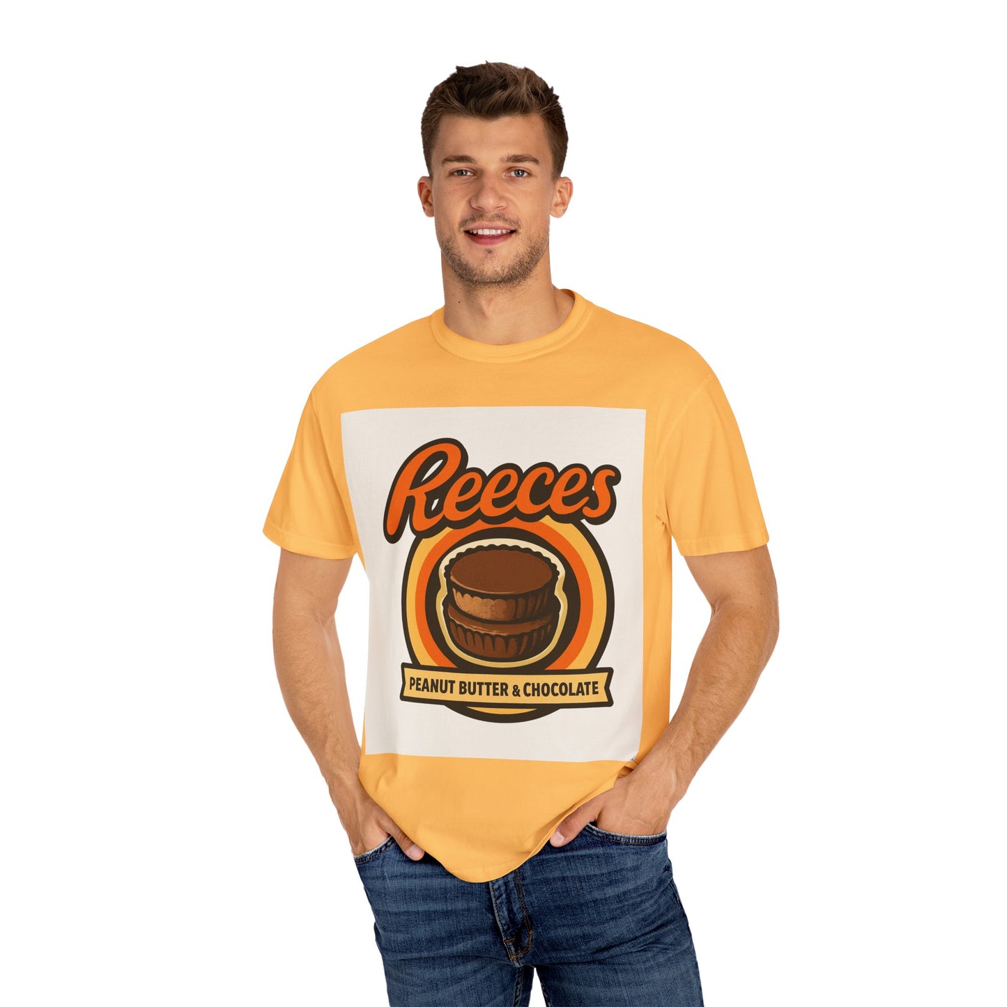 Reece's Peanut Butter & Chocolate T-Shirt, Unisex Tee, Foodie Gift, Candy Lover's Apparel, Sweet Treat Shirt, Nostalgic Fashion