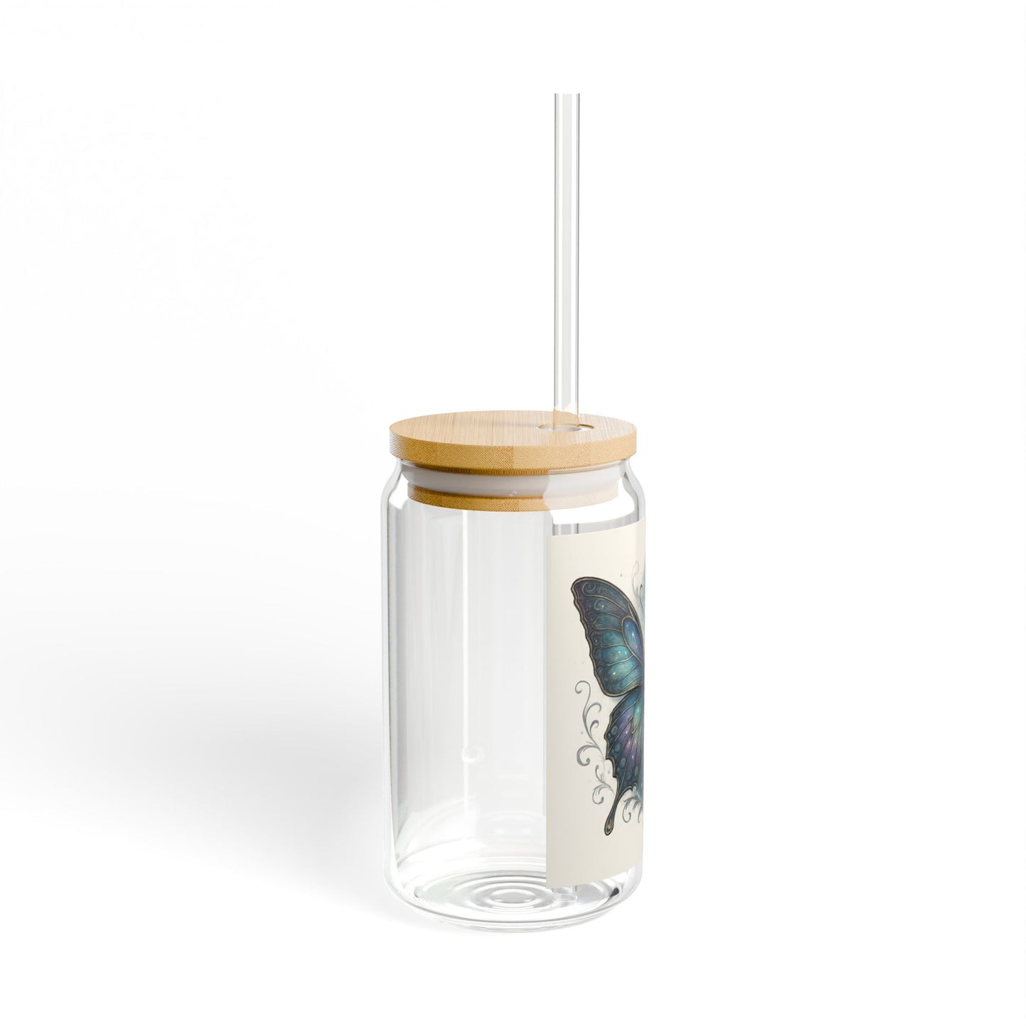 Butterfly Sipper Glass with Bamboo Lid, Eco-Friendly Drinkware for Home, Gifts for Nature Lovers, Unique Decor