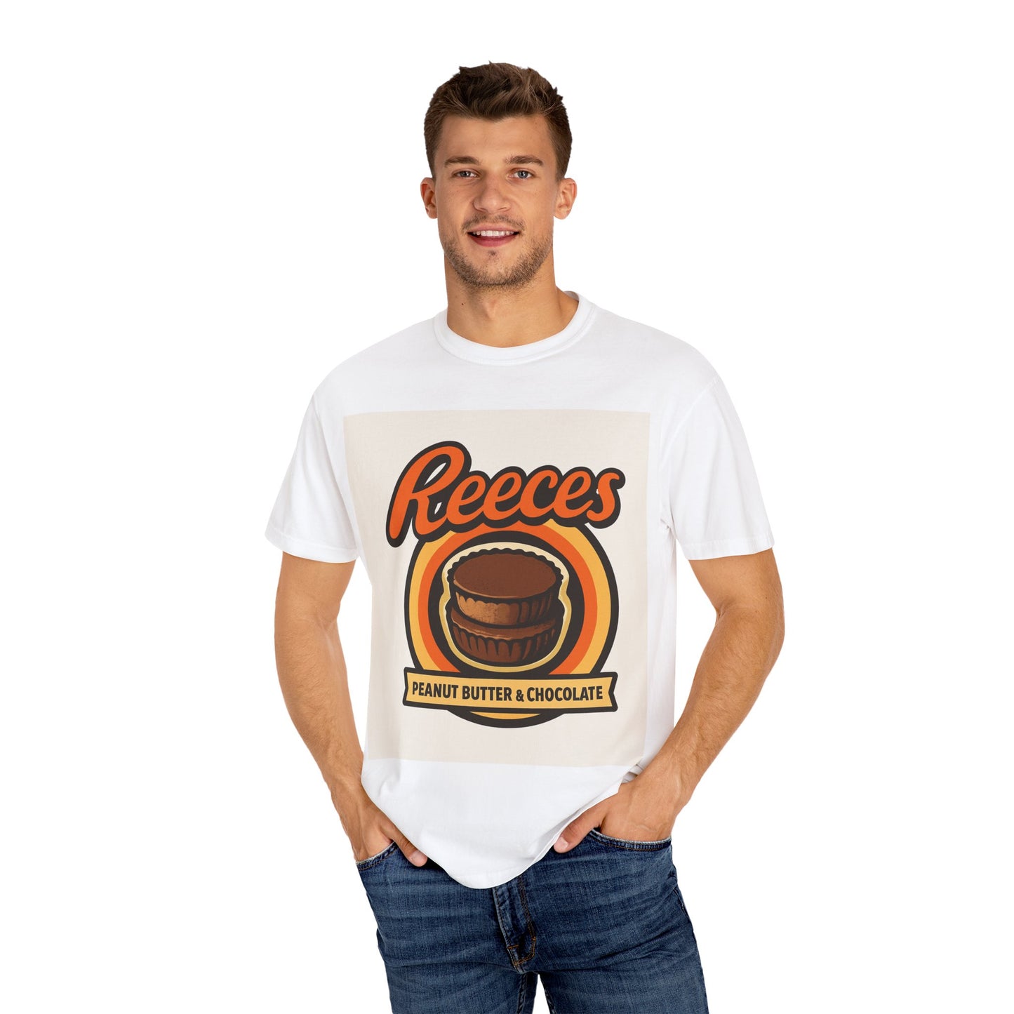 Reece's Peanut Butter & Chocolate T-Shirt, Unisex Tee, Foodie Gift, Candy Lover's Apparel, Sweet Treat Shirt, Nostalgic Fashion