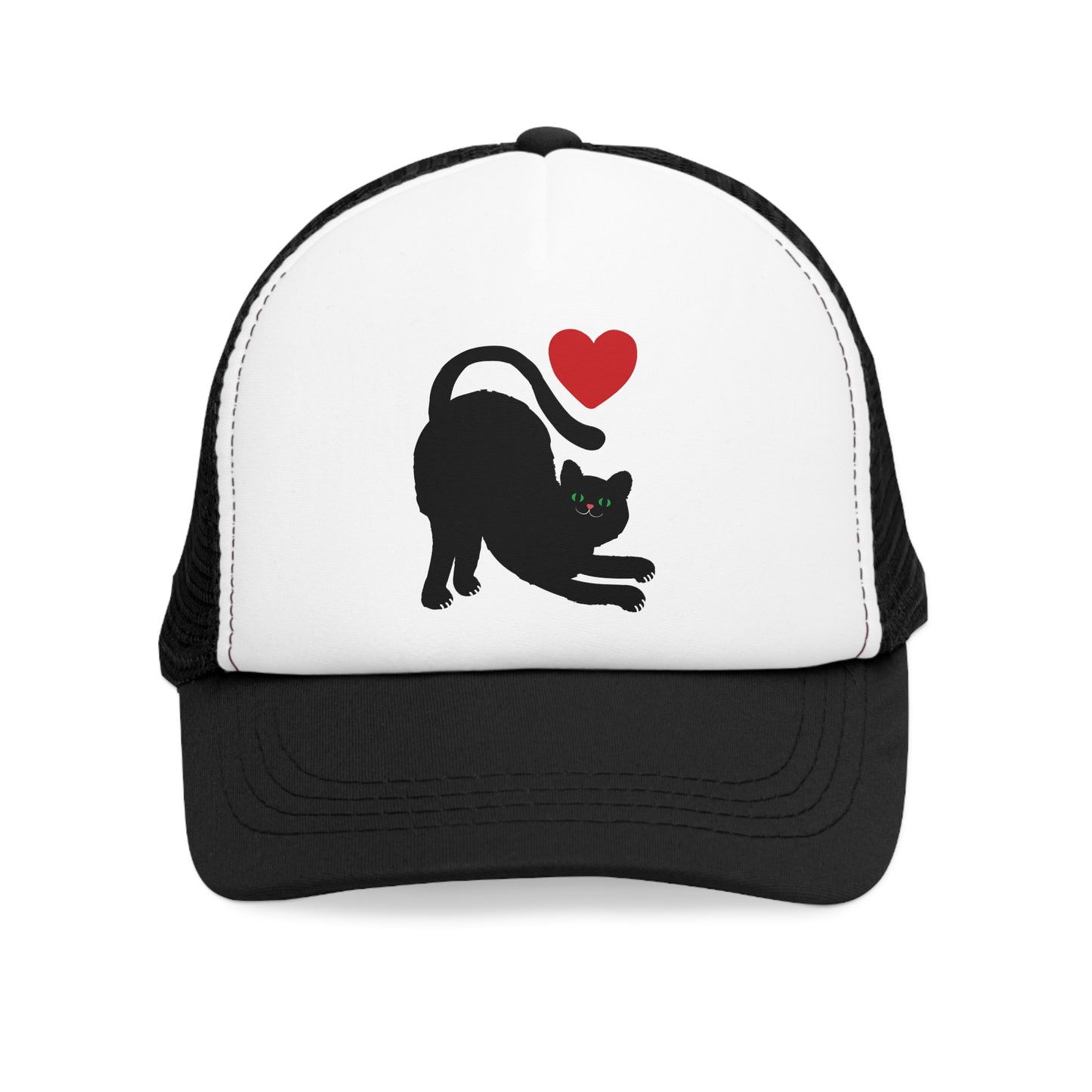 Black Cat Love Mesh Cap, Cat Lover Hat, Trucker Cap, Pet Owner Gift, Animal Charm Headwear