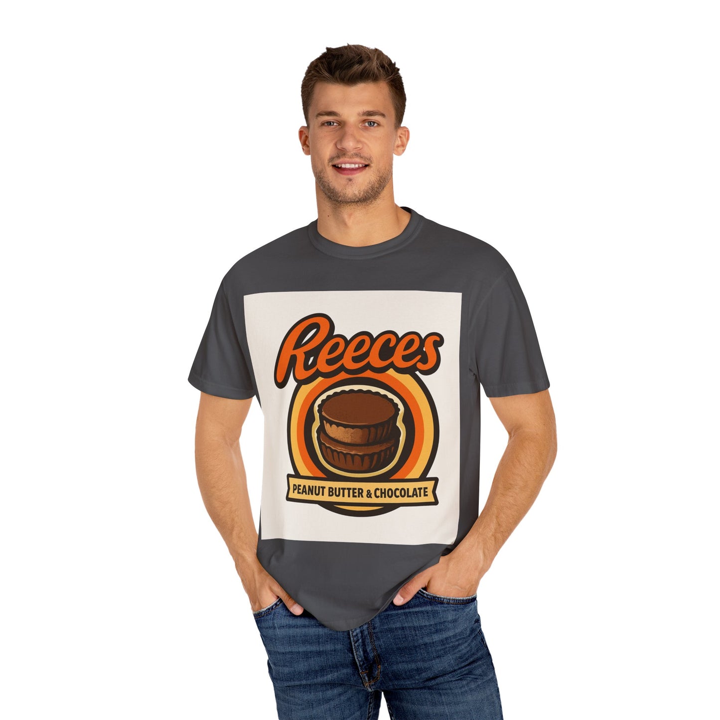 Reece's Peanut Butter & Chocolate T-Shirt, Unisex Tee, Foodie Gift, Candy Lover's Apparel, Sweet Treat Shirt, Nostalgic Fashion