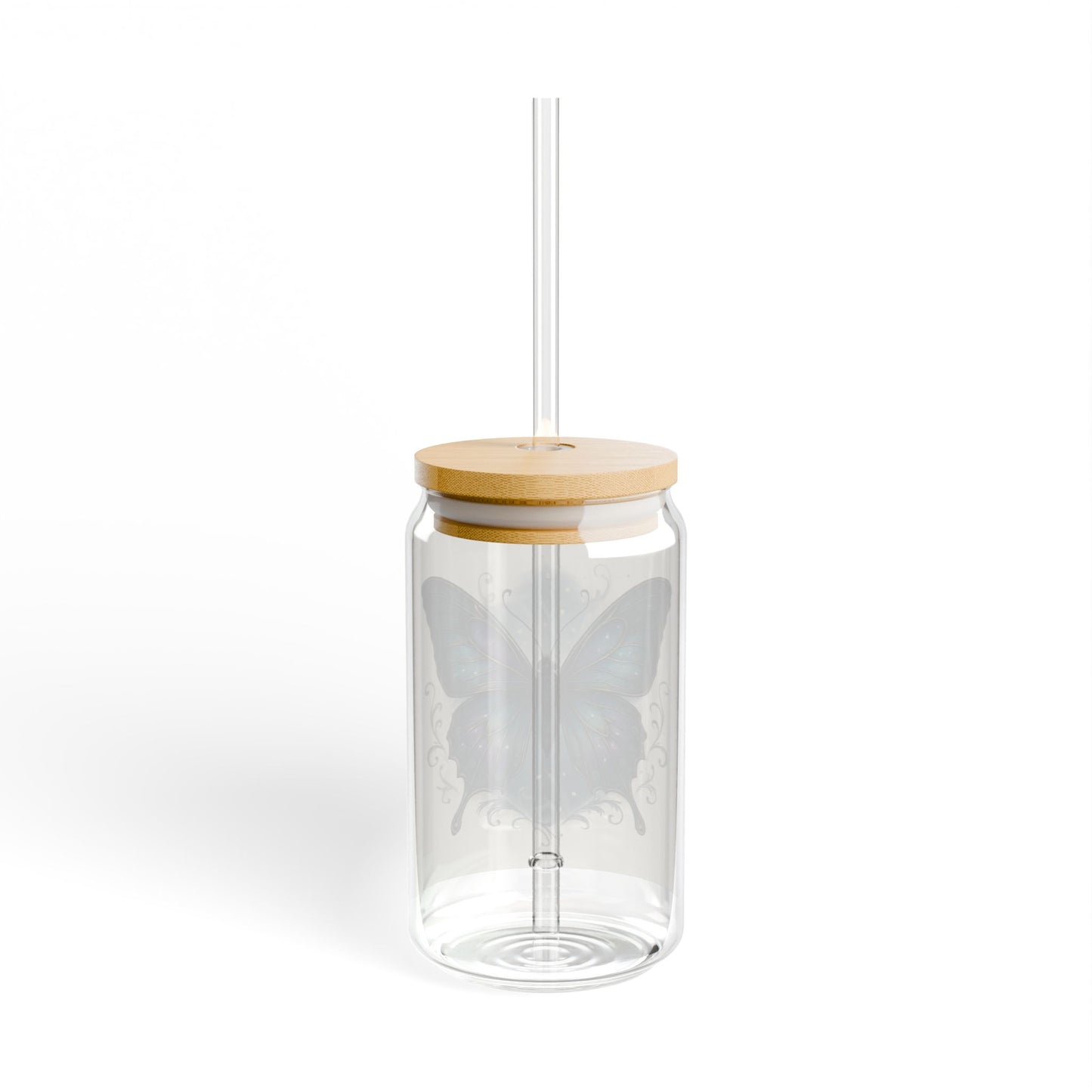 Butterfly Sipper Glass with Bamboo Lid, Eco-Friendly Drinkware for Home, Gifts for Nature Lovers, Unique Decor