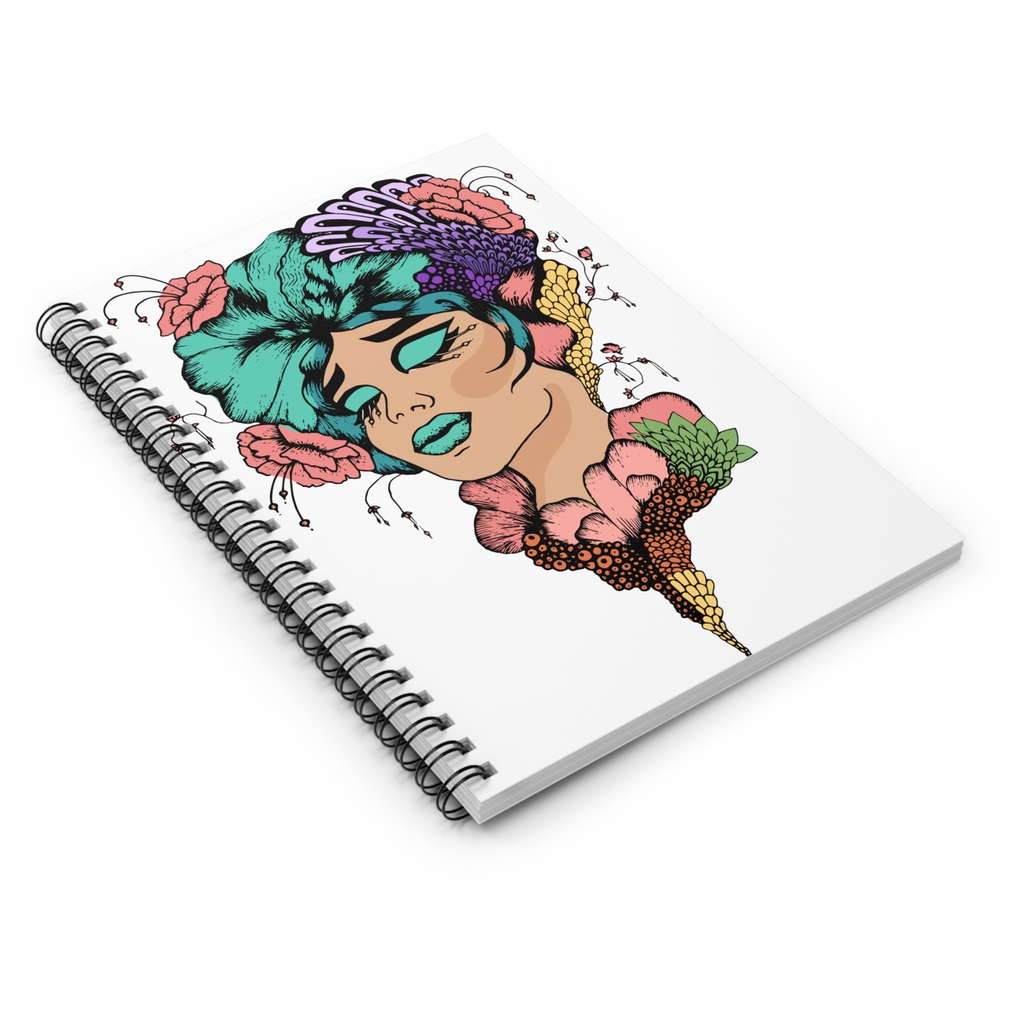Artistic Spiral Notebook - Floral Face Design, Journaling, Gift for Her, Creative Writing, Inspirational Notebook, Unique Stationery