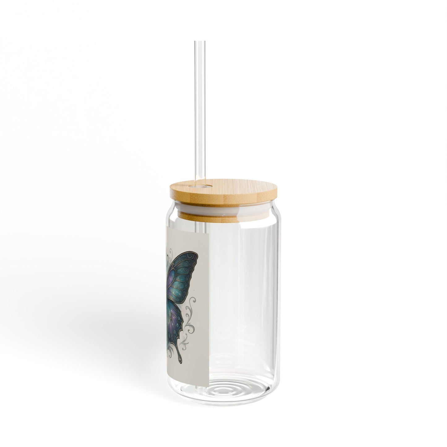 Butterfly Sipper Glass with Bamboo Lid, Eco-Friendly Drinkware for Home, Gifts for Nature Lovers, Unique Decor
