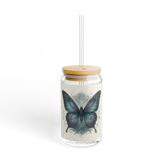 Butterfly Sipper Glass with Bamboo Lid, Eco-Friendly Drinkware for Home, Gifts for Nature Lovers, Unique Decor