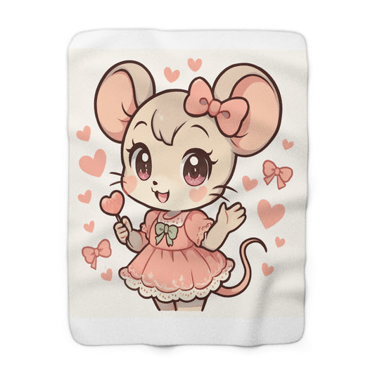 Cute Mouse Sherpa Fleece Blanket, Cozy Throw for Kids, Nursery Decor, Gift for Birthdays, Animal Lover Blanket, Snuggle Blanket