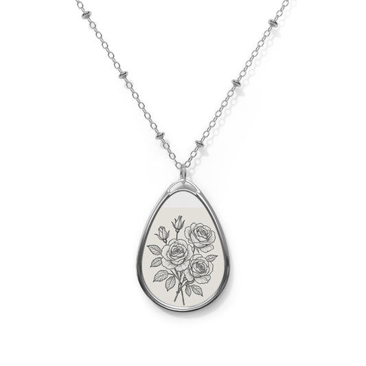 Vintage Floral Oval Necklace, Delicate Jewelry, Gift for Her, Bohemian Pendant, Customizable Accessory, Mother's Day Gift