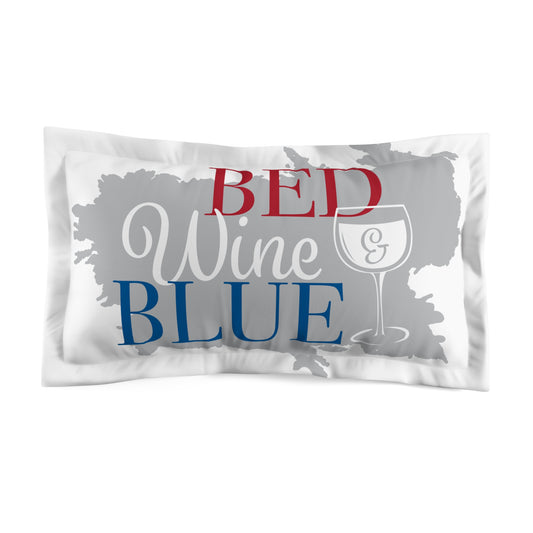 Bed Wine Blue Microfiber Pillow Sham, Home Decor, Relaxation Gift, Bedroom Accessory, Couples Gift, Wine Lover's Decor