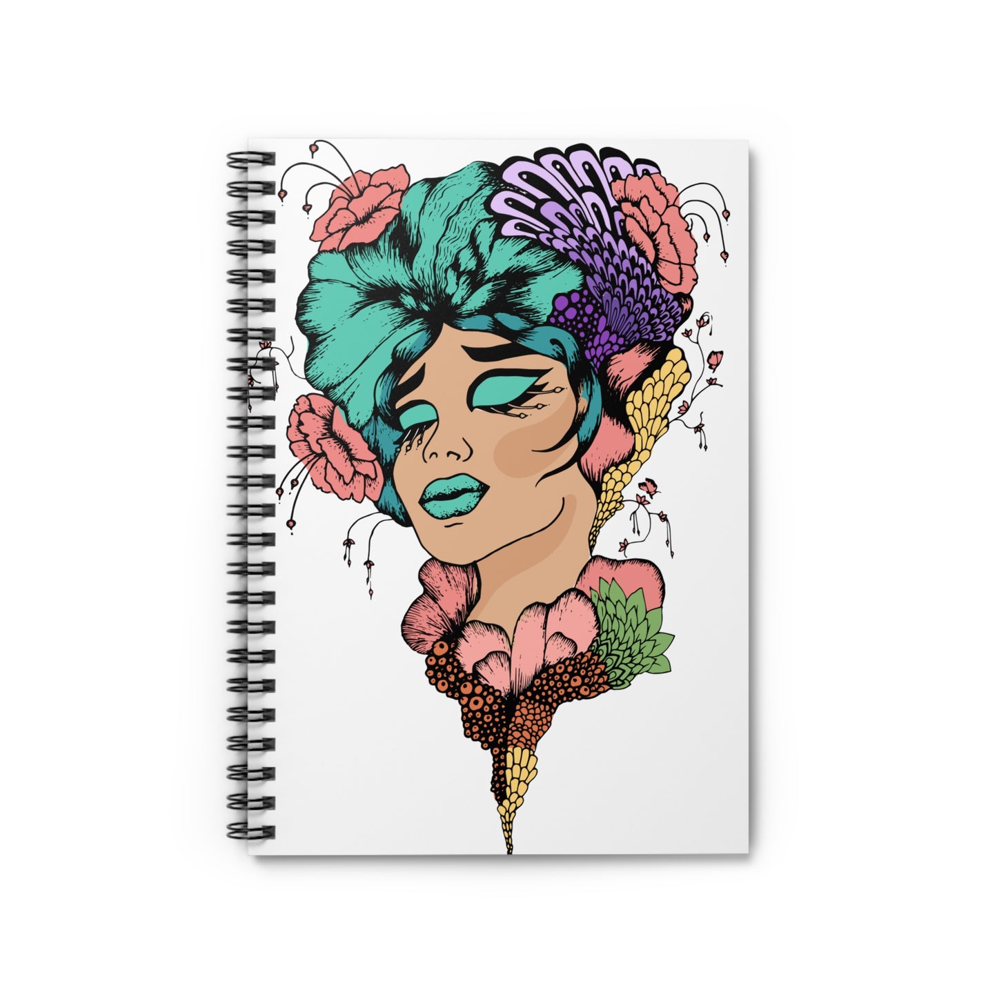 Artistic Spiral Notebook - Floral Face Design, Journaling, Gift for Her, Creative Writing, Inspirational Notebook, Unique Stationery