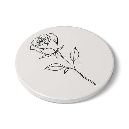 Elegant Rose Ceramic Coaster, Minimalist Home Decor, Housewarming Gift, Coffee Table Accessory, Floral Drink Coaster