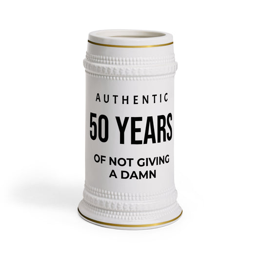50 Years of Not Giving a Damn Beer Stein — Funny 50th Birthday Beer Mug