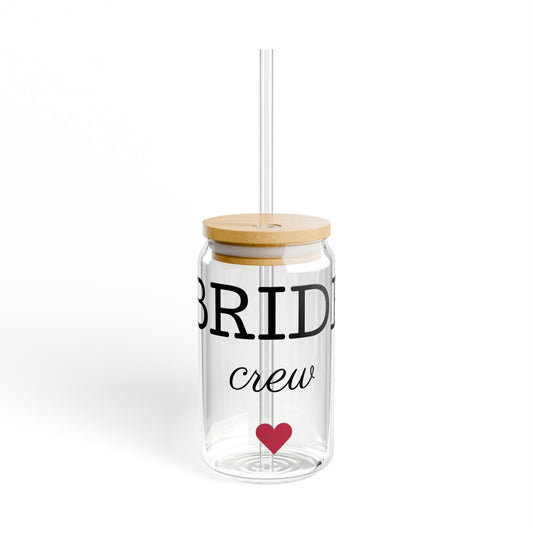 Bridal Party Sipper Glass, Personalized Drinkware, Wedding Favors, Bride Tribe Mug, 16oz Glass with Straw