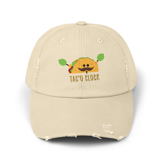 Taco Clock Distressed Cap - Fun Unisex Hat for Taco Lovers